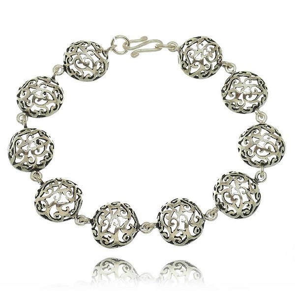 Pulseira De Prata De Bali Meia Bola – Joia em Prata 925 de Qualidade