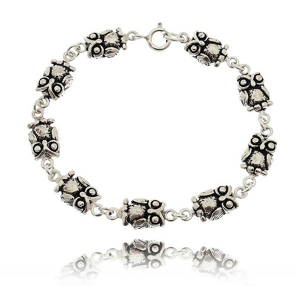 Pulseira De Prata De Bali Corujas – Joia em Prata 925 de Qualidade