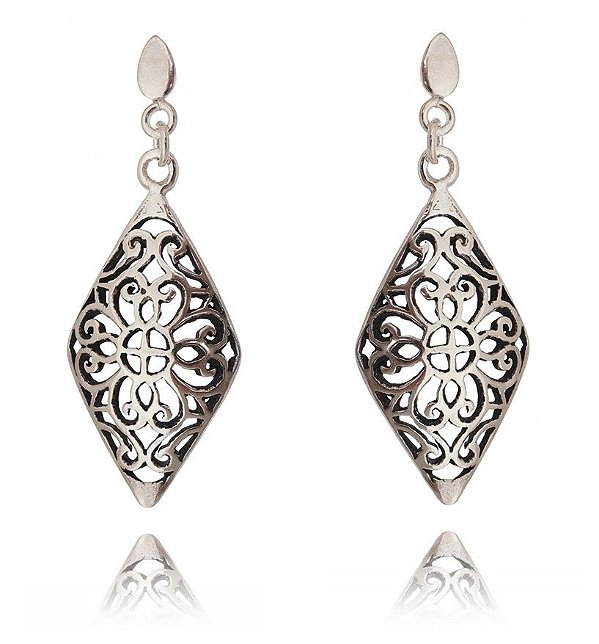 Brinco De Prata De Bali Losango Boho – Joia em Prata 925 de Qualidade