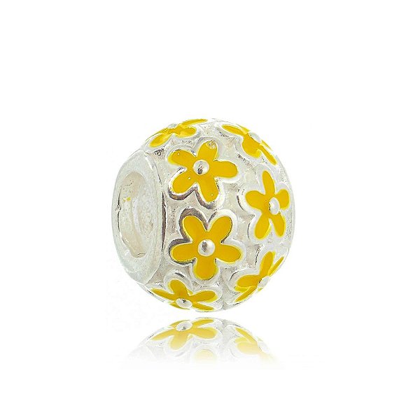 Berloque De Prata Beads Flor Amarela – Joia em Prata 925 de Qualidade