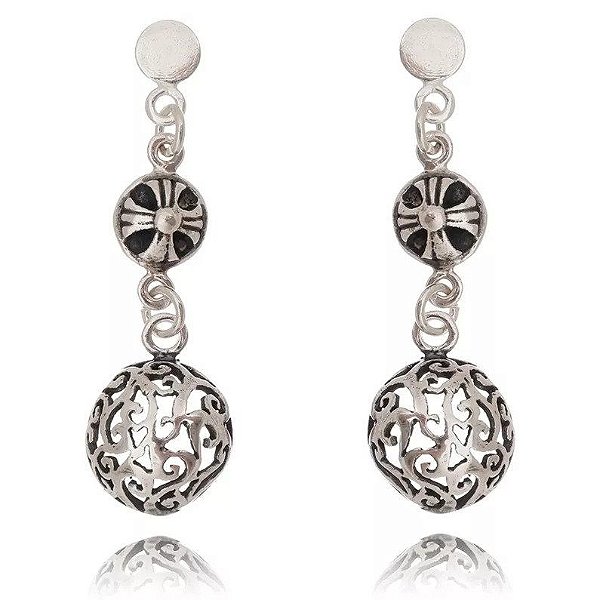 Brinco De Prata De Bali Bola Design – Joia em Prata 925 de Qualidade