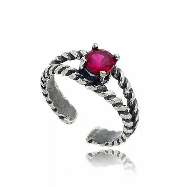 Anel De Prata Bali Solitário Ruby – Joia em Prata 925 de Qualidade