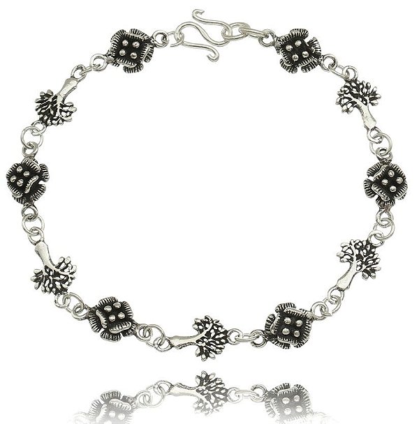 Pulseira De Prata Flor E Árvore Da Vida – Joia em Prata 925 de Qualidade