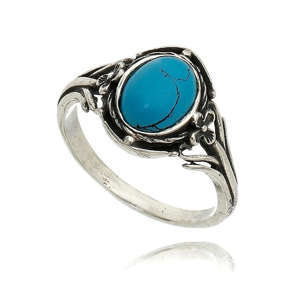 Anel De Prata Com Pedra Natural Turquesa – Joia em Prata 925 de Qualidade