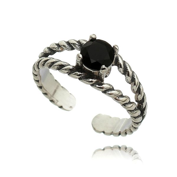 Anel De Prata Bali Solitário Negro – Joia em Prata 925 de Qualidade