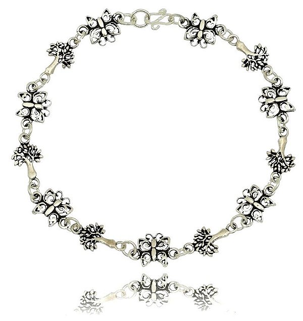 Pulseira De Prata De Bali Borboletinhas E Árvore Da Vida – Joia em Prata 925 de Qualidade