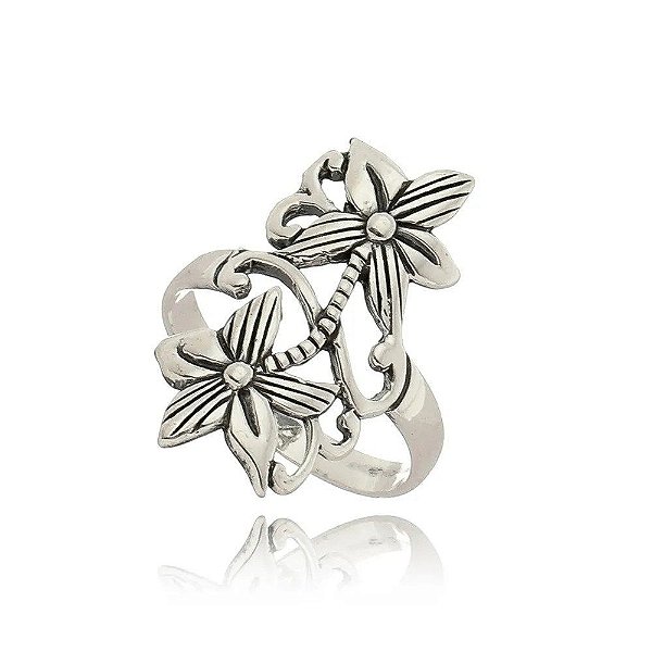 Anel De Prata De Bali Flores – Joia em Prata 925 de Qualidade
