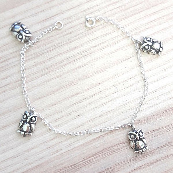 Pulseira De Prata Penduricalho Corujas – Joia em Prata 925 de Qualidade