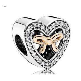 Berloque De Prata Coração Zircônias E Laço – Joia em Prata 925 de Qualidade
