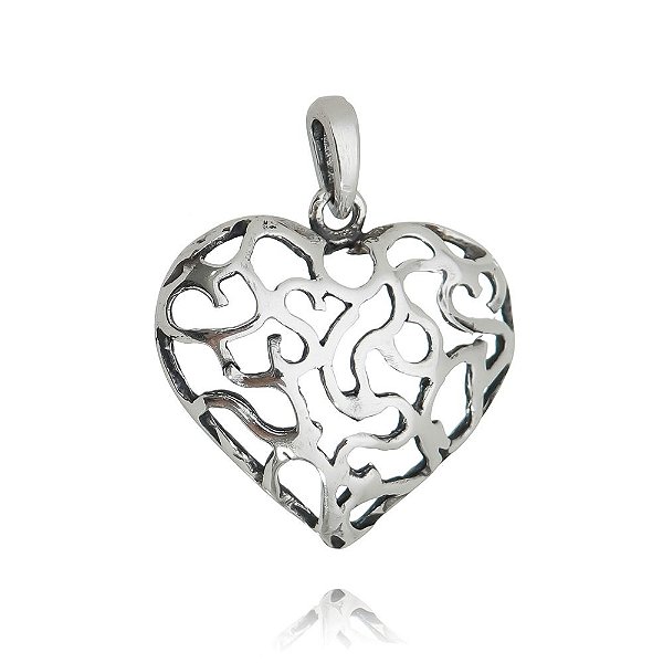 Pingente De Prata Coração Vazado – Joia em Prata 925 de Qualidade
