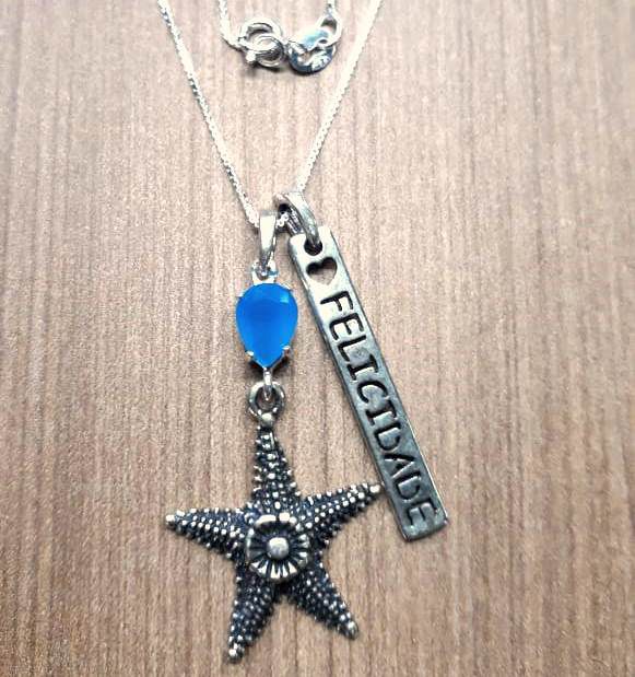 Colar De Prata Mix Pingentes Estrela Do Mar – Joia em Prata 925 de Qualidade