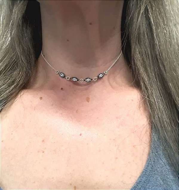 Colar De Prata Choker Navete Cristal – Joia em Prata 925 de Qualidade
