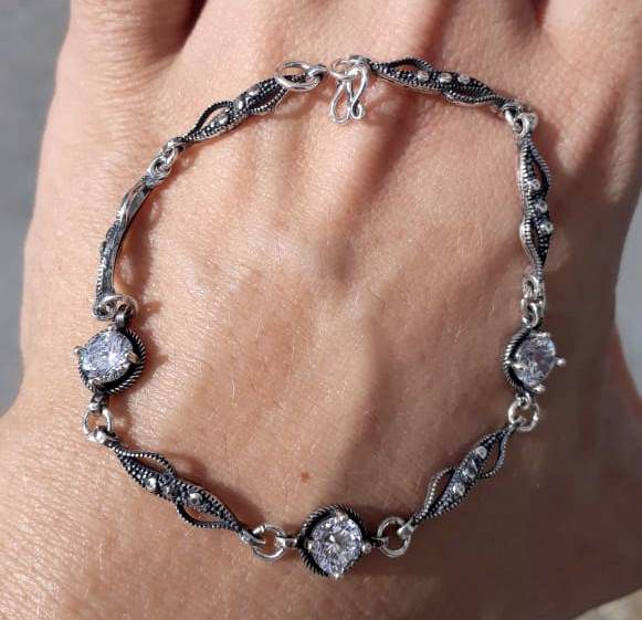 Pulseira Prata De Bali Cz Round Cristal – Joia em Prata 925 de Qualidade