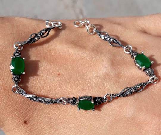Pulseira De Prata Bali Hemerit Esmeralda – Joia em Prata 925 de Qualidade
