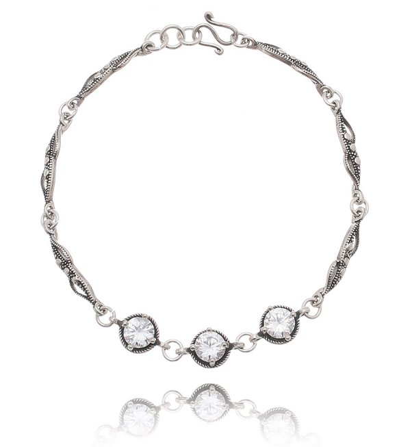 Pulseira Prata De Bali Cz Cristal Round Central – Joia em Prata 925 de Qualidade