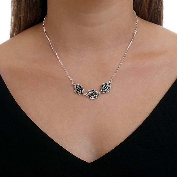 Colar Choker De Prata Rosas Da Alma – Joia em Prata 925 de Qualidade