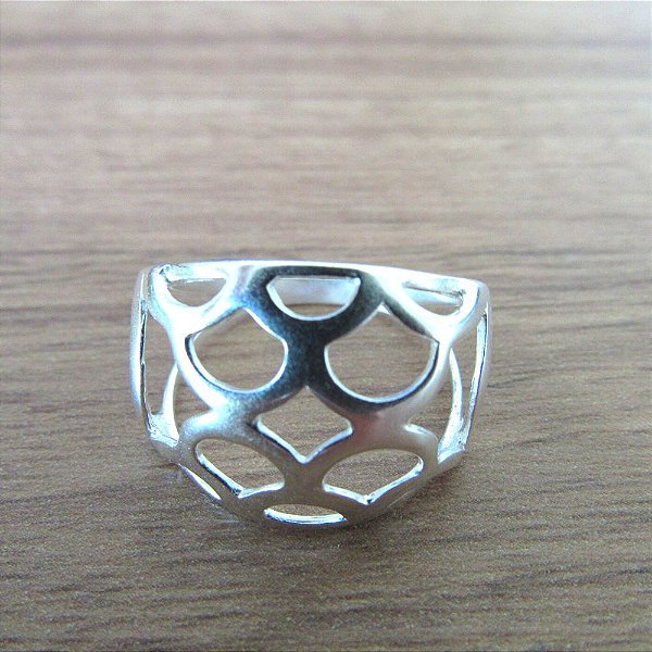 Anel De Prata Clara Diamantado Bombom Colméia – Joia em Prata 925 de Qualidade