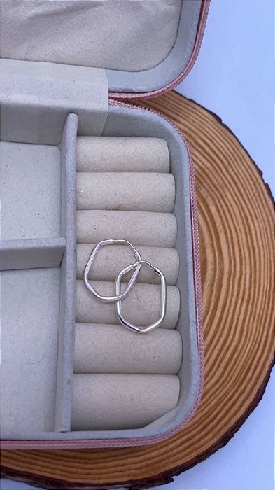 Brinco Argola Sextavado 2,0 cm em Prata