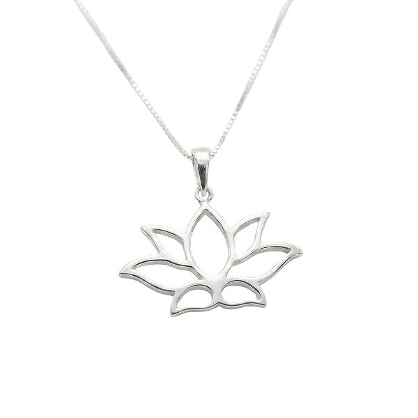Colar Flor Lotus 45 cm em Prata 925