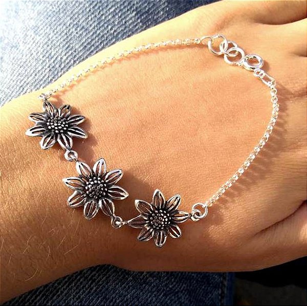Pulseira Prata De Bali Margarida Com Elinhos – Joia em Prata 925 de Qualidade