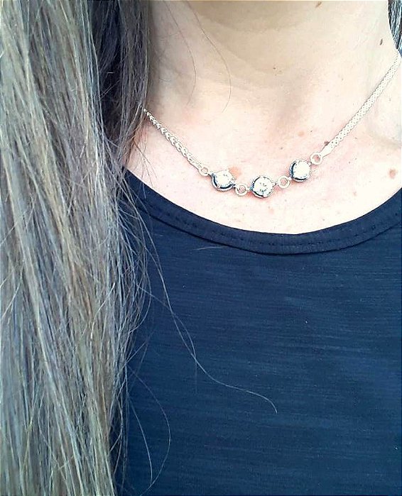 Colar Chocker Trilo Cristal 40Cm – Joia em Prata 925 de Qualidade