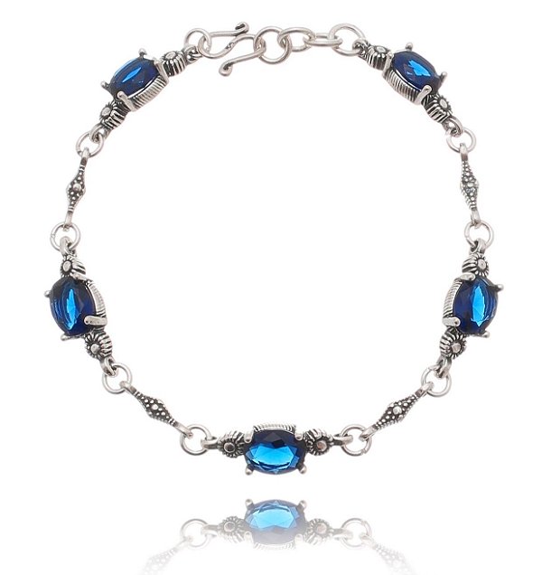 Pulseira De Prata Flower Azul Safira – Joia em Prata 925 de Qualidade