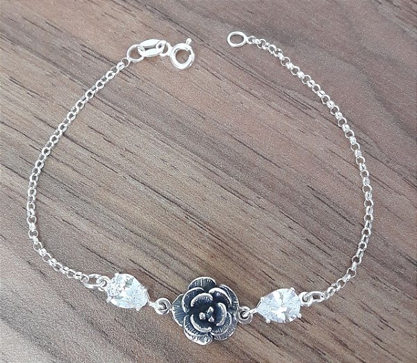 Pulseira De Prata Rosa Com Gotas Ponto De Luz – Joia em Prata 925 de Qualidade