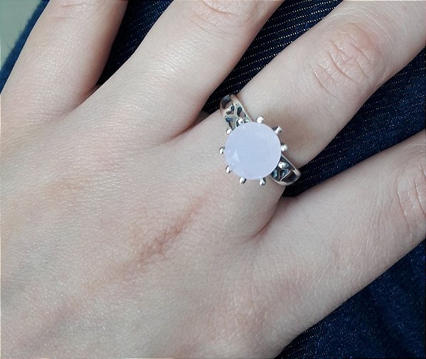 Anel De Prata Solitário Rosa Leitoso 10Mm – Joia em Prata 925 de Qualidade