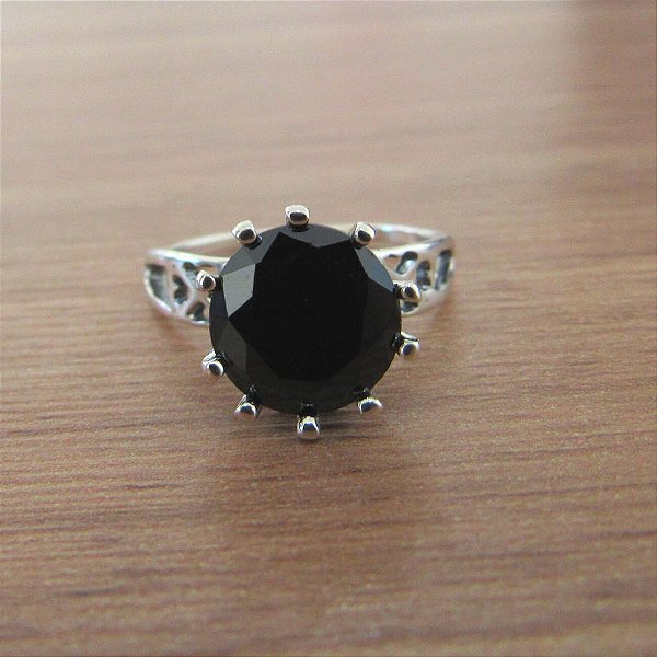Anel De Prata Solitário Preto Ônix 10Mm – Joia em Prata 925 de Qualidade