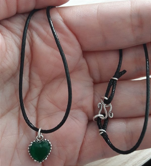 Choker De Prata E Courinho Coração Verde 36Cm – Joia em Prata 925 de Qualidade