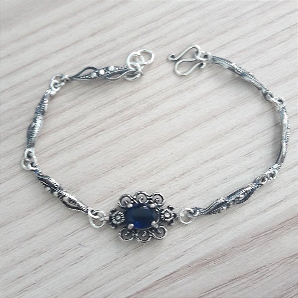 Pulseira De Prata De Bali Latifa Azul Safira – Joia em Prata 925 de Qualidade