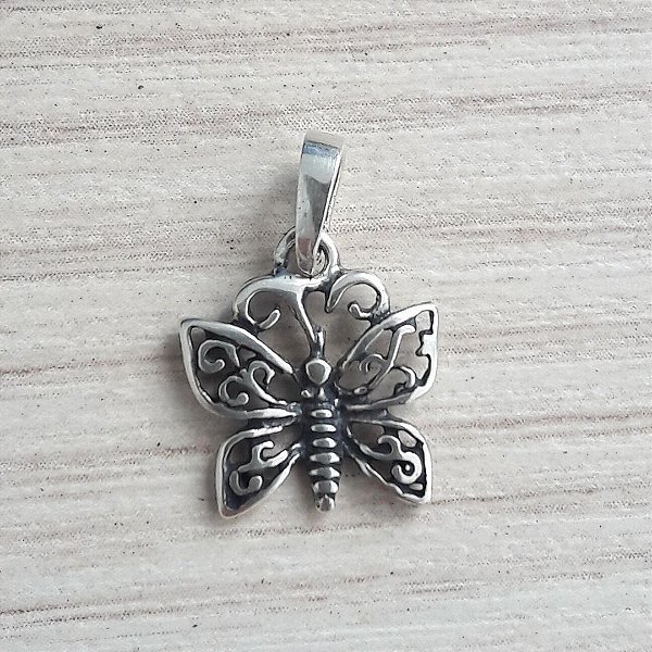 Pingente De Prata De Bali Borboleta Arabescos – Joia em Prata 925 de Qualidade