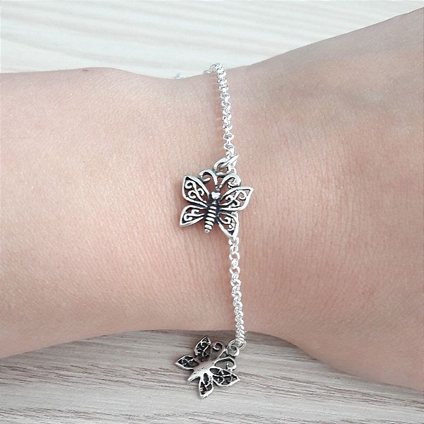 Pulseira De Prata Penduricalho Borboletas – Joia em Prata 925 de Qualidade