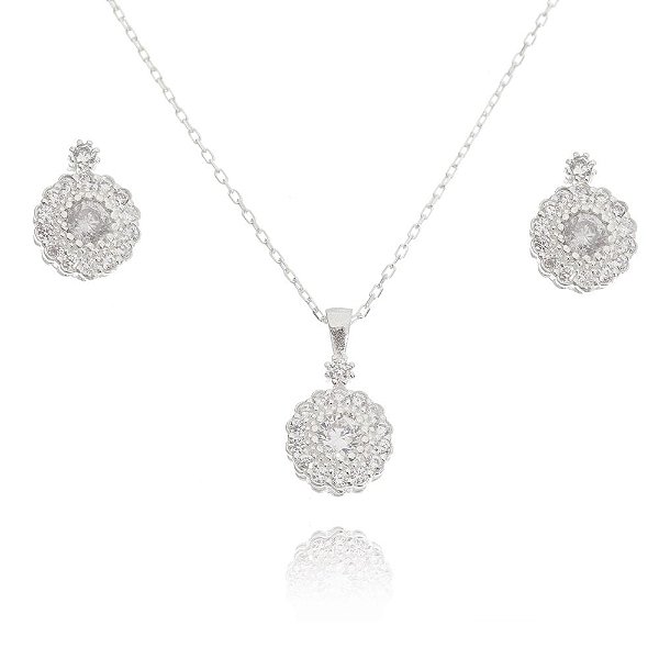 Conjunto De Prata Redondo Cristal – Joia em Prata 925 de Qualidade