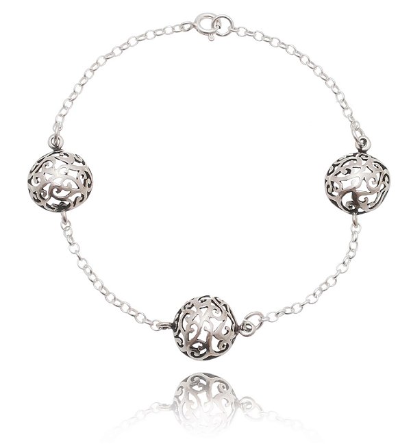 Pulseira De Prata Bali Elinhos Com Meia Bola Trabalhada – Joia em Prata 925 de Qualidade
