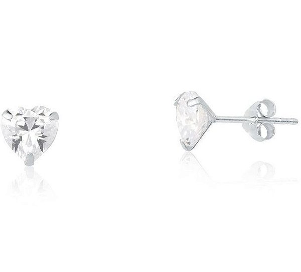 Brinco De Prata Coração Zircônia 8Mm – Joia em Prata 925 de Qualidade