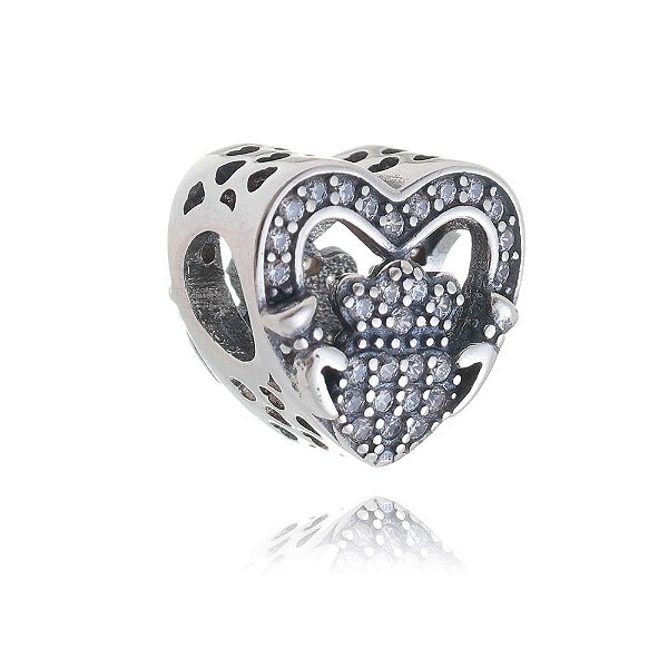 Berloque De Prata Coração Com Micro Zircônias – Joia em Prata 925 de Qualidade