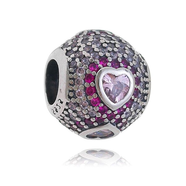 Berloque De Prata Coração E Micro Zirconias – Joia em Prata 925 de Qualidade