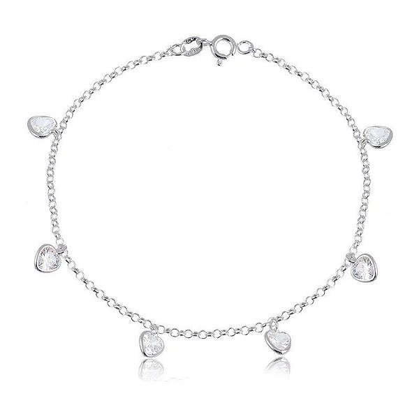 Pulseira De Prata Ponto De Luz Corações – Joia em Prata 925 de Qualidade