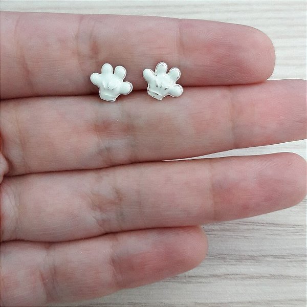 Brinco De Prata Luva Do Mickey Esmaltado – Joia em Prata 925 de Qualidade