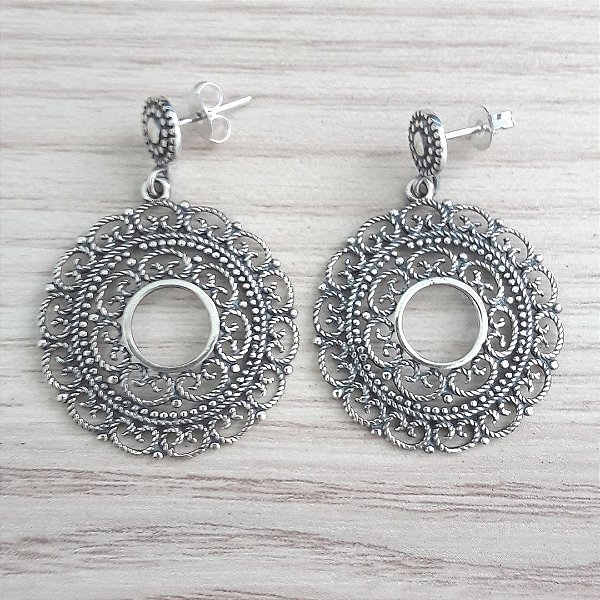 Brinco De Prata De Bali Mandala Rendada – Joia em Prata 925 de Qualidade