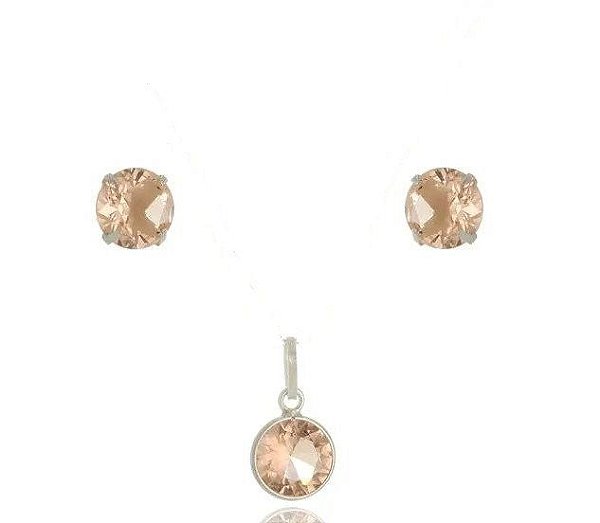 Conjunto De Prata Ponto De Luz Champanhe 6Mm – Joia em Prata 925 de Qualidade