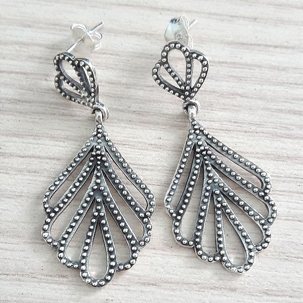 Brinco De Prata Bali Folha Com Detalhes – Joia em Prata 925 de Qualidade