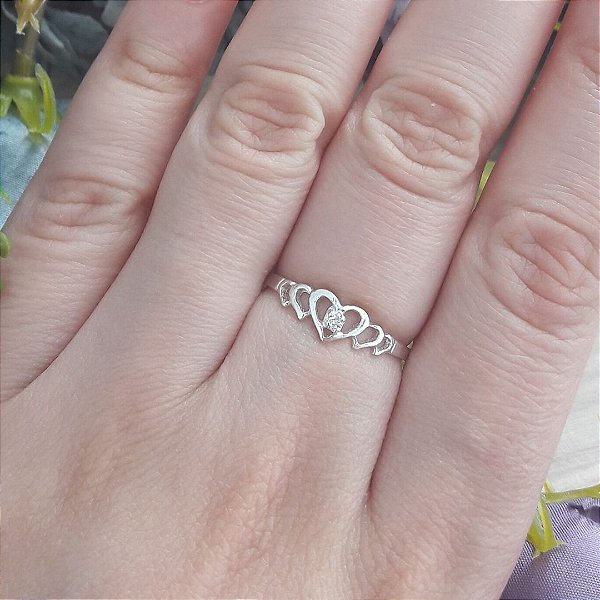 Anel De Prata Corações Com Ponto De Luz – Joia em Prata 925 de Qualidade