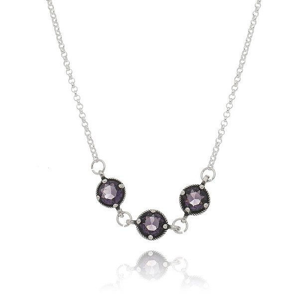 Choker De Prata Jessica Zircon Ametista – Joia em Prata 925 de Qualidade
