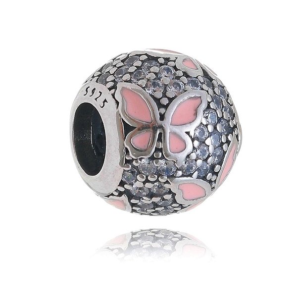 Berloque De Prata Borboletas Rosa E Micro Zirconias – Joia em Prata 925 de Qualidade