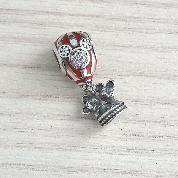 Berloque De Prata Mickey E Minnie No Balão Vermelho – Joia em Prata 925 de Qualidade