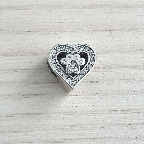 Berloque De Prata Coração Com Patinha E Micro Zircônias – Joia em Prata 925 de Qualidade