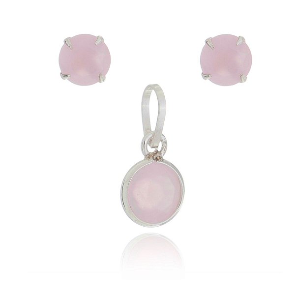 Conjunto De Prata Ponto De Luz 6Mm Rosa Leitosa – Joia em Prata 925 de Qualidade
