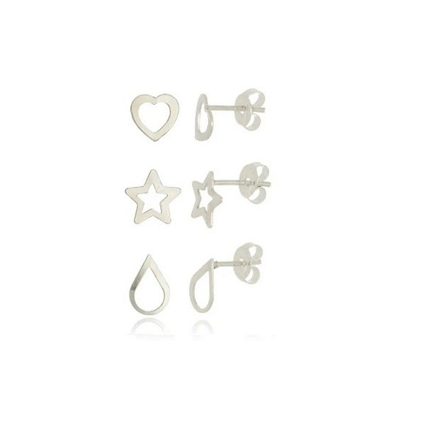 Trio De Prata Coração, Estrela E Gota – Joia em Prata 925 de Qualidade